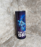 Thermobecher Follow your dreams mit Strohhalm – personalisierbar, sublimationsfähig, lebensmittelecht