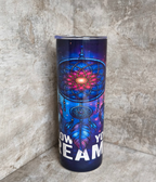Thermobecher Follow your dreams mit Strohhalm – personalisierbar, sublimationsfähig, lebensmittelecht