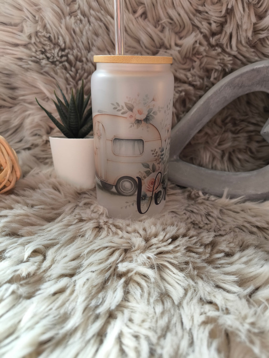 Sommerglas- Camper mit Blumen