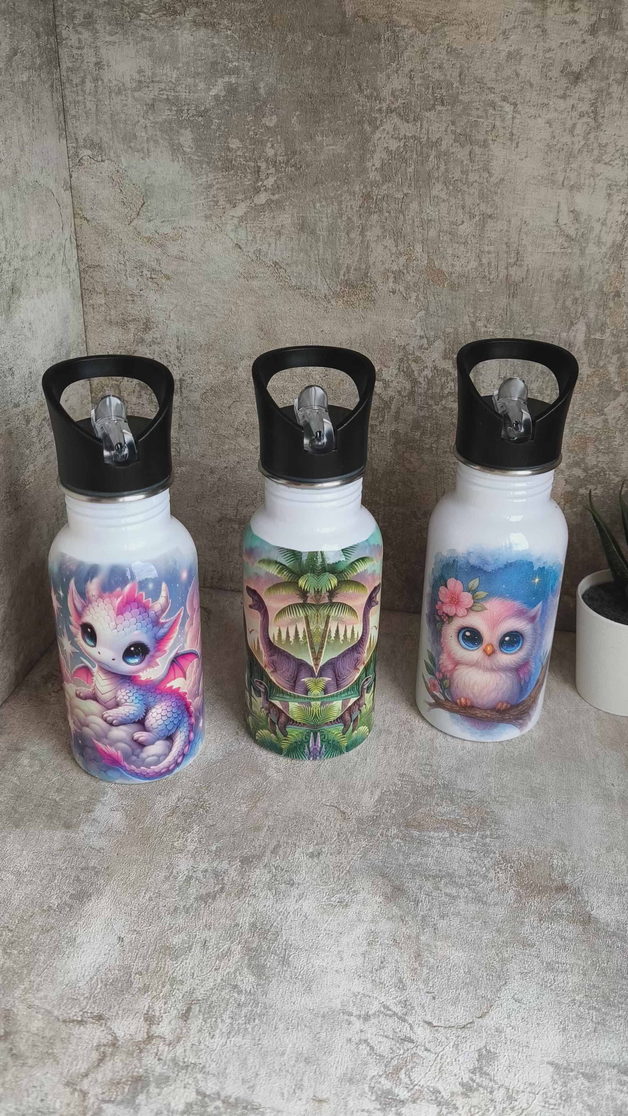 🧃 Personalisierte Trinkflasche 400 ml – mit Strohhalm-Aufsatz Eule