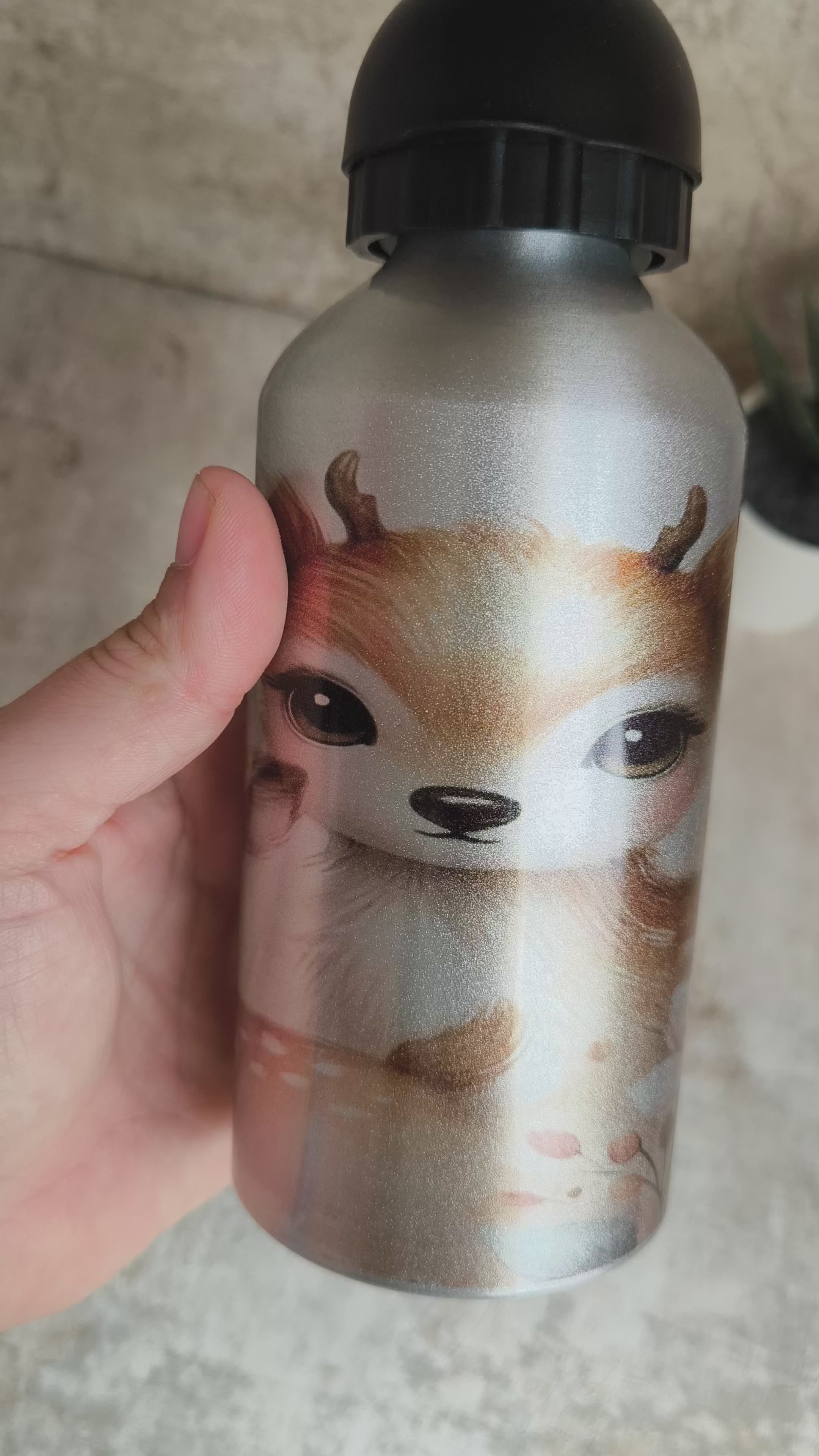 🥤 Personalisierte Edelstahl-Trinkflasche 500 ml – mit Sportverschluss- Aquarell Reh