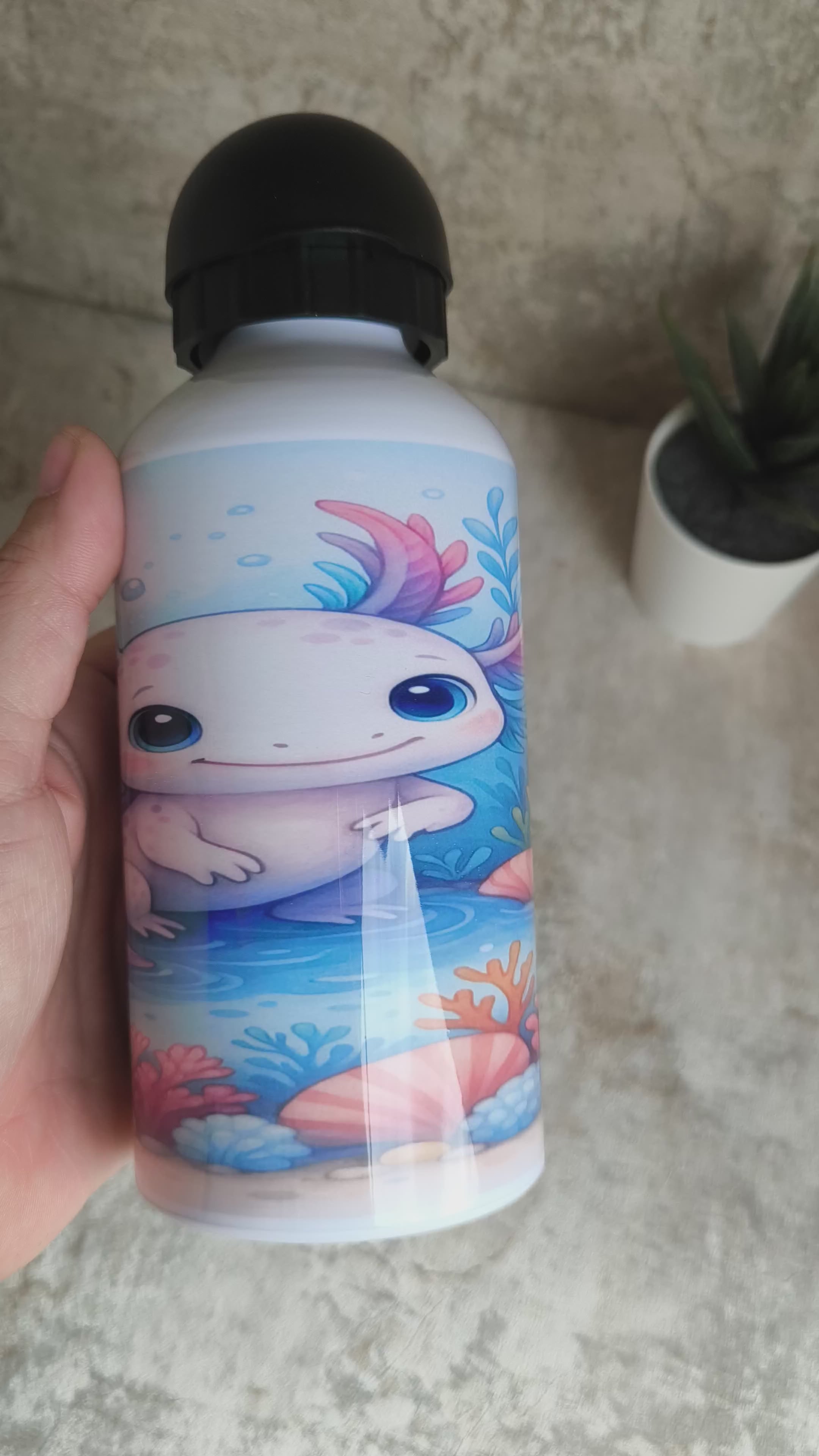 🥤 Personalisierte Edelstahl-Trinkflasche 500 ml – mit Sportverschluss Axolotl