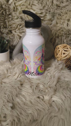 🧃 Personalisierte Trinkflasche 400 ml – mit Strohhalm-Aufsatz -Einhorn