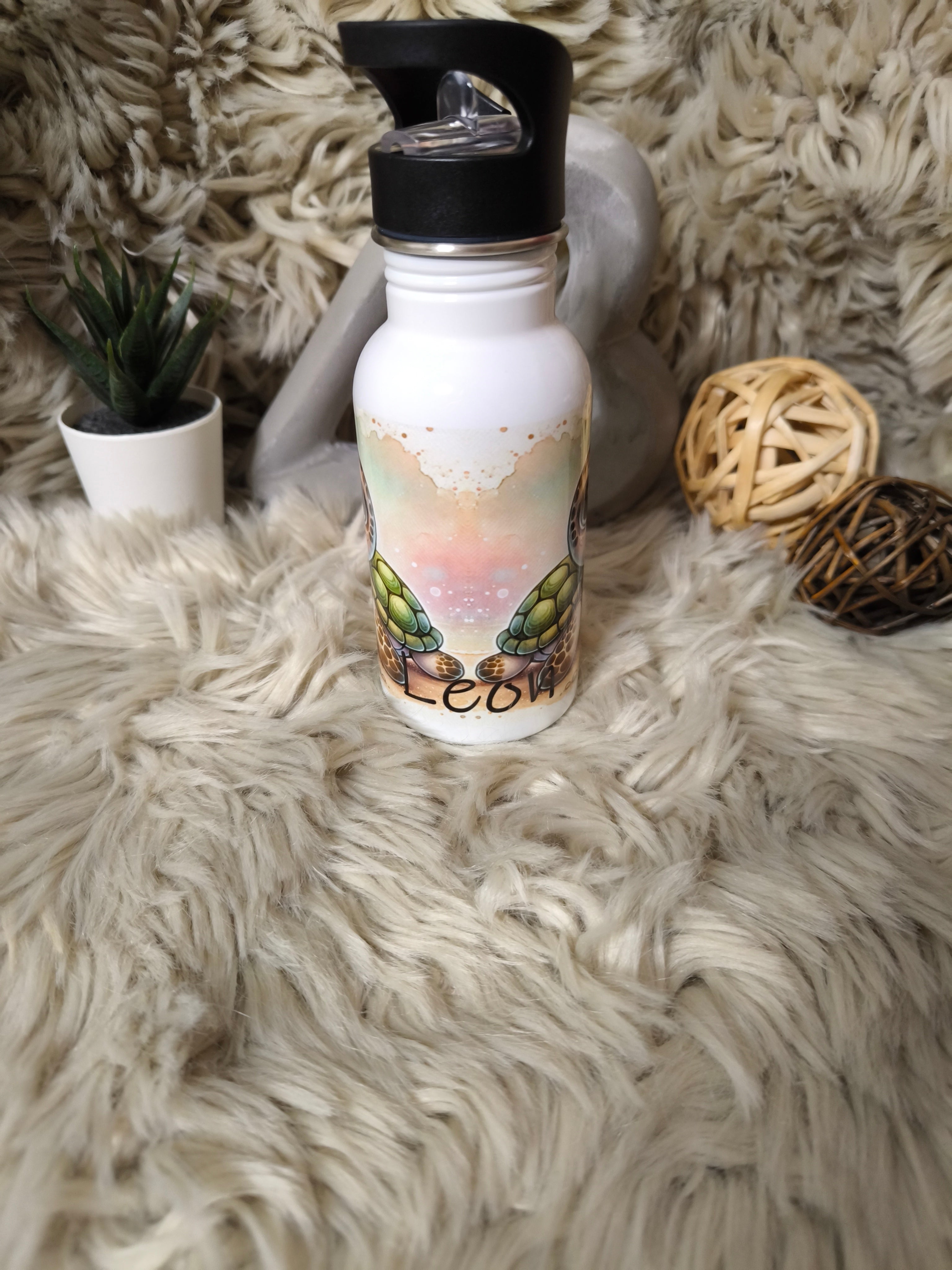 🧃 Personalisierte Trinkflasche 400 ml – mit Strohhalm-Aufsatz Schildkröte