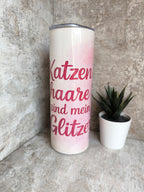 Thermobecher mit Strohhalm Katze Glitzer– personalisierbar, sublimationsfähig, lebensmittelecht