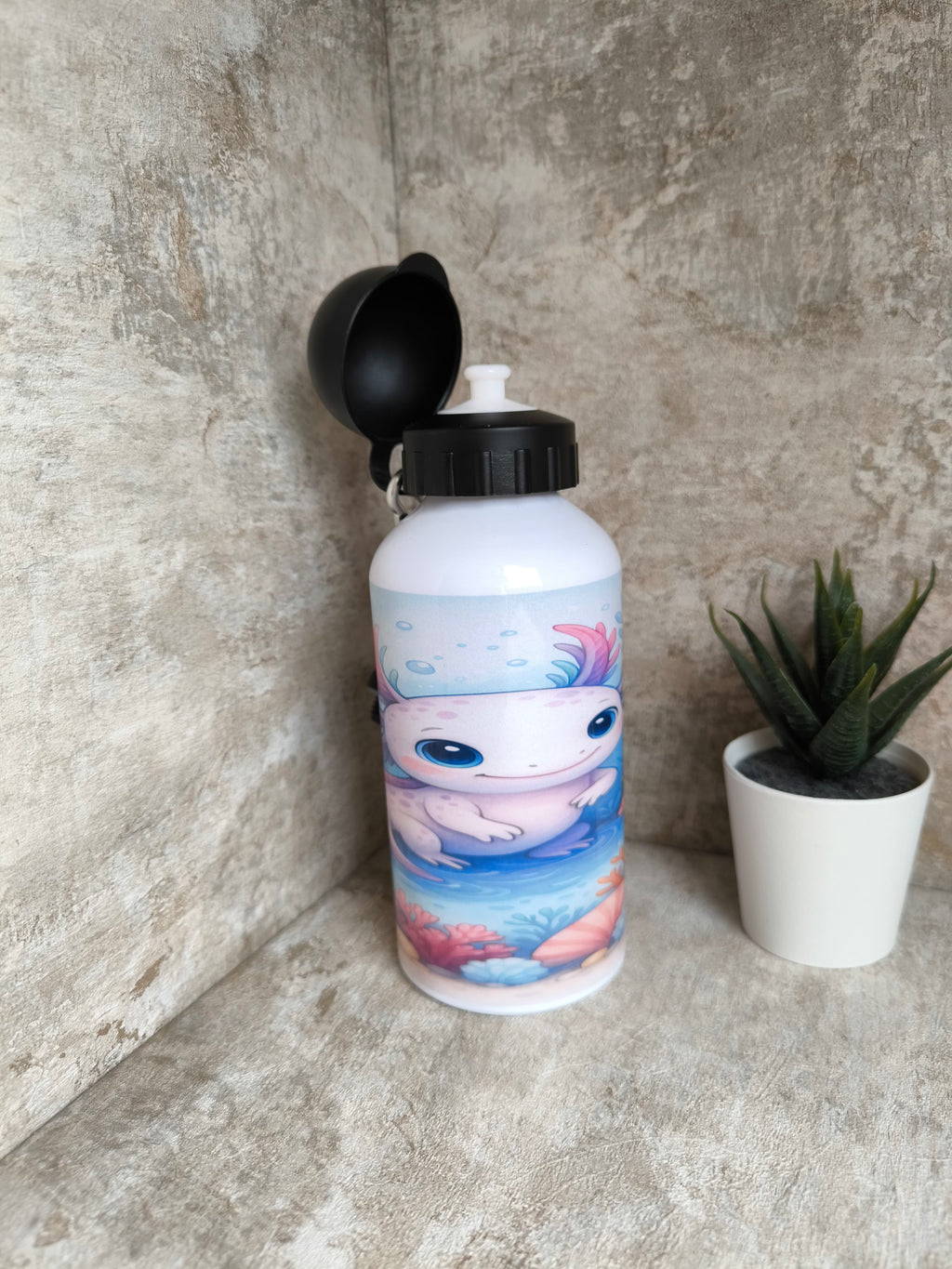 🥤 Personalisierte Edelstahl-Trinkflasche 500 ml – mit Sportverschluss Axolotl