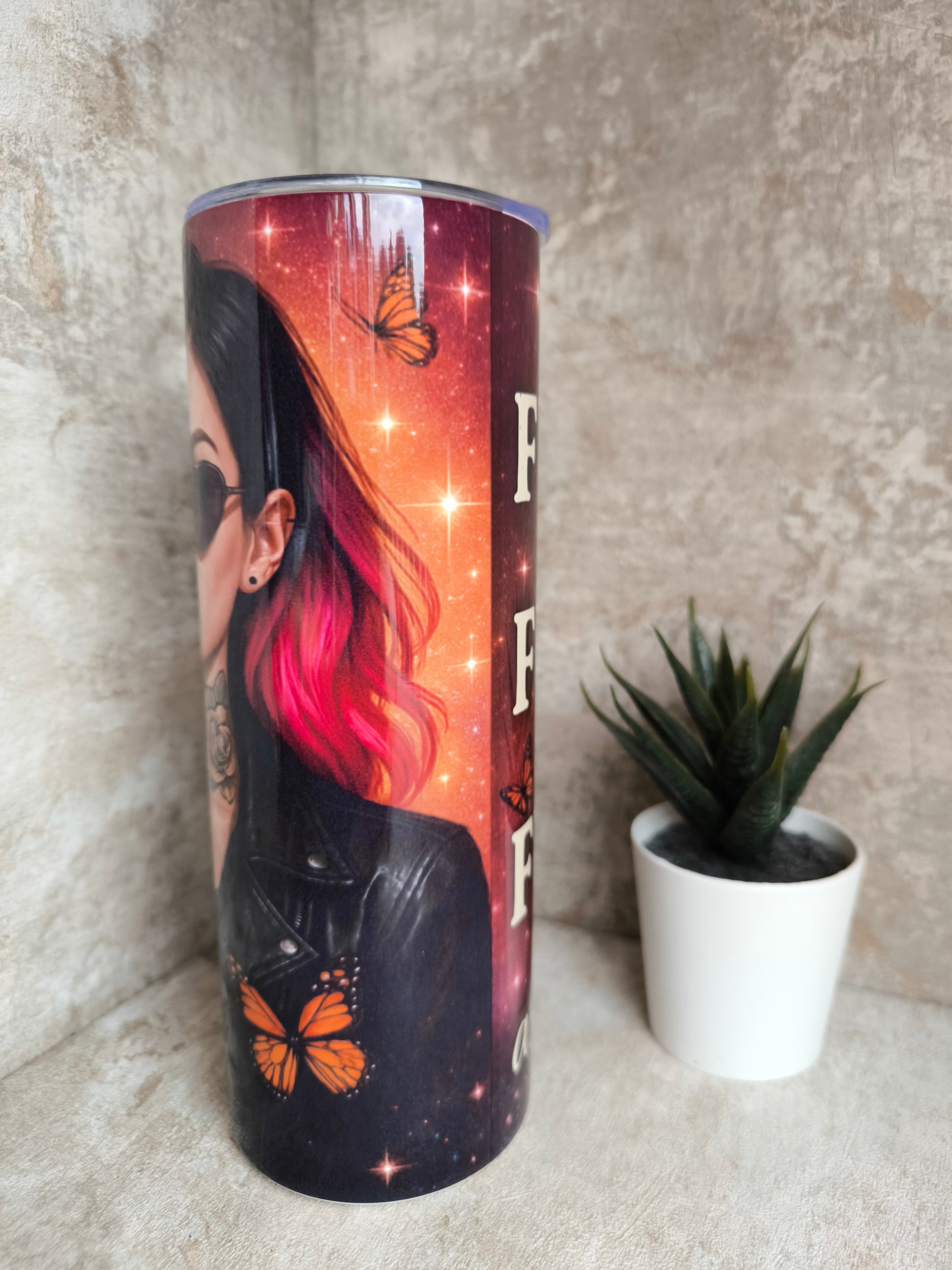 Thermobecher mit Strohhalm Rebellin – personalisierbar, sublimationsfähig, lebensmittelecht