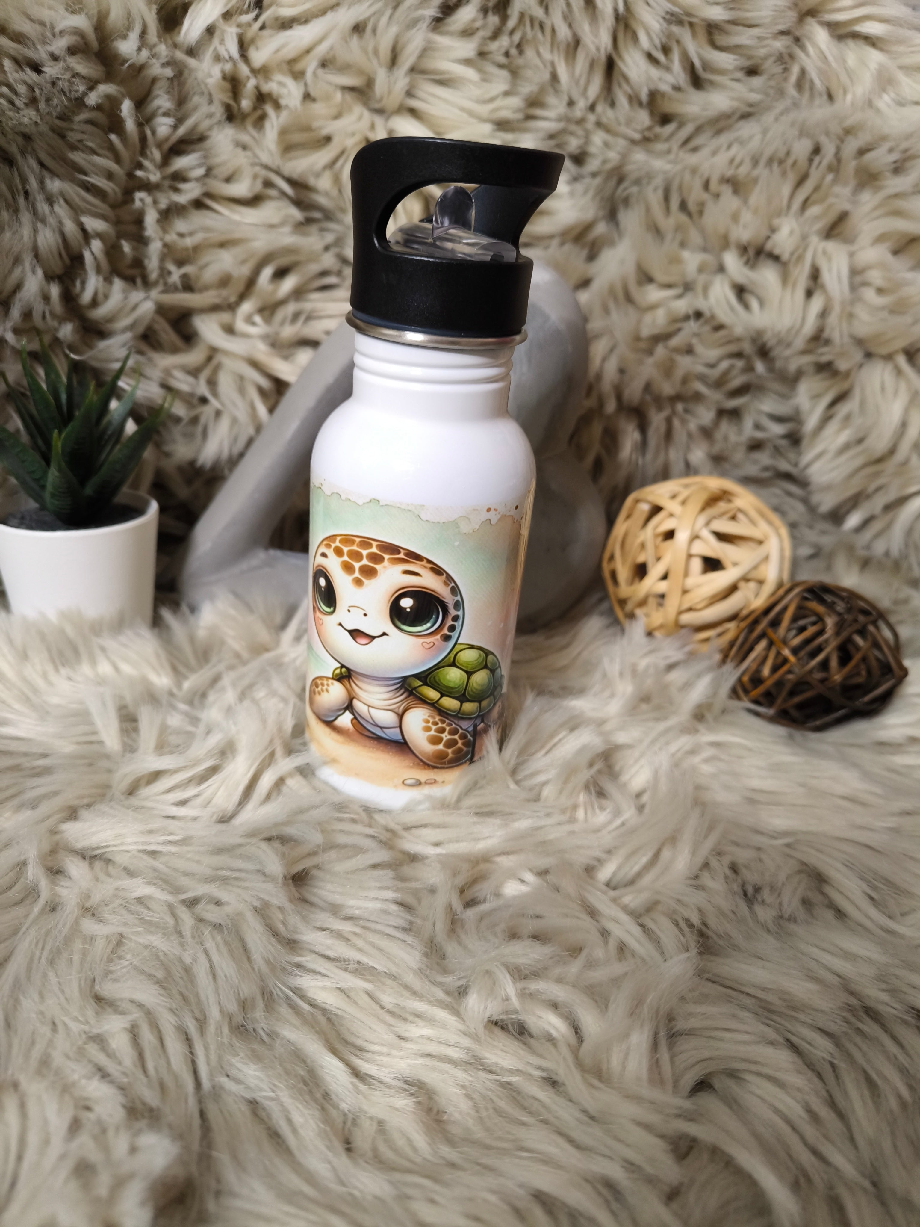 🧃 Personalisierte Trinkflasche 400 ml – mit Strohhalm-Aufsatz Schildkröte
