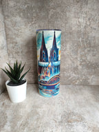 Thermobecher Kölner Dom blue mit Strohhalm – personalisierbar, sublimationsfähig, lebensmittelecht