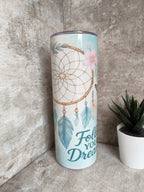 Thermobecher mit Strohhalm Follow your Dreams Pastell – personalisierbar, sublimationsfähig, lebensmittelecht