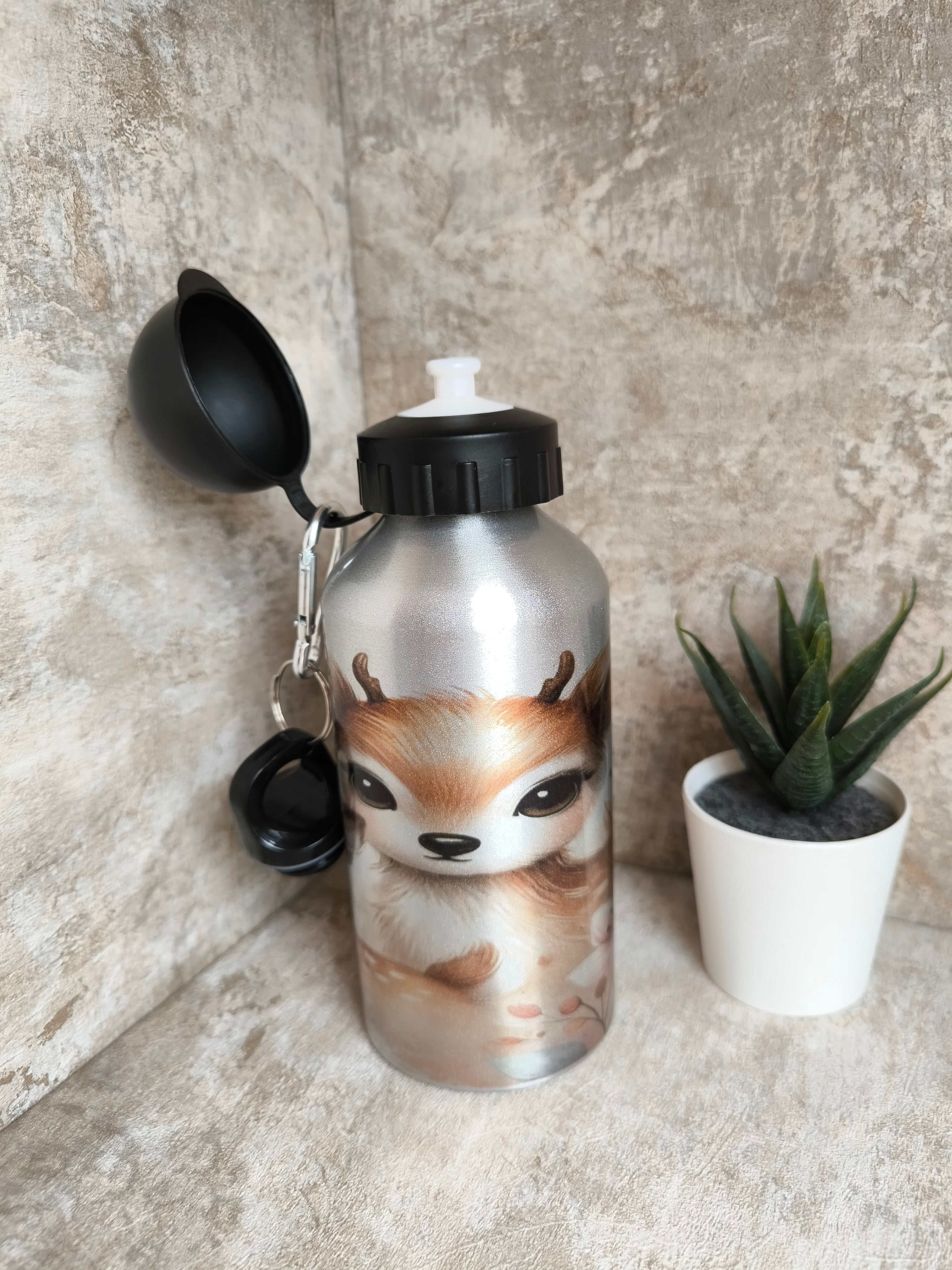 🥤 Personalisierte Edelstahl-Trinkflasche 500 ml – mit Sportverschluss- Aquarell Reh