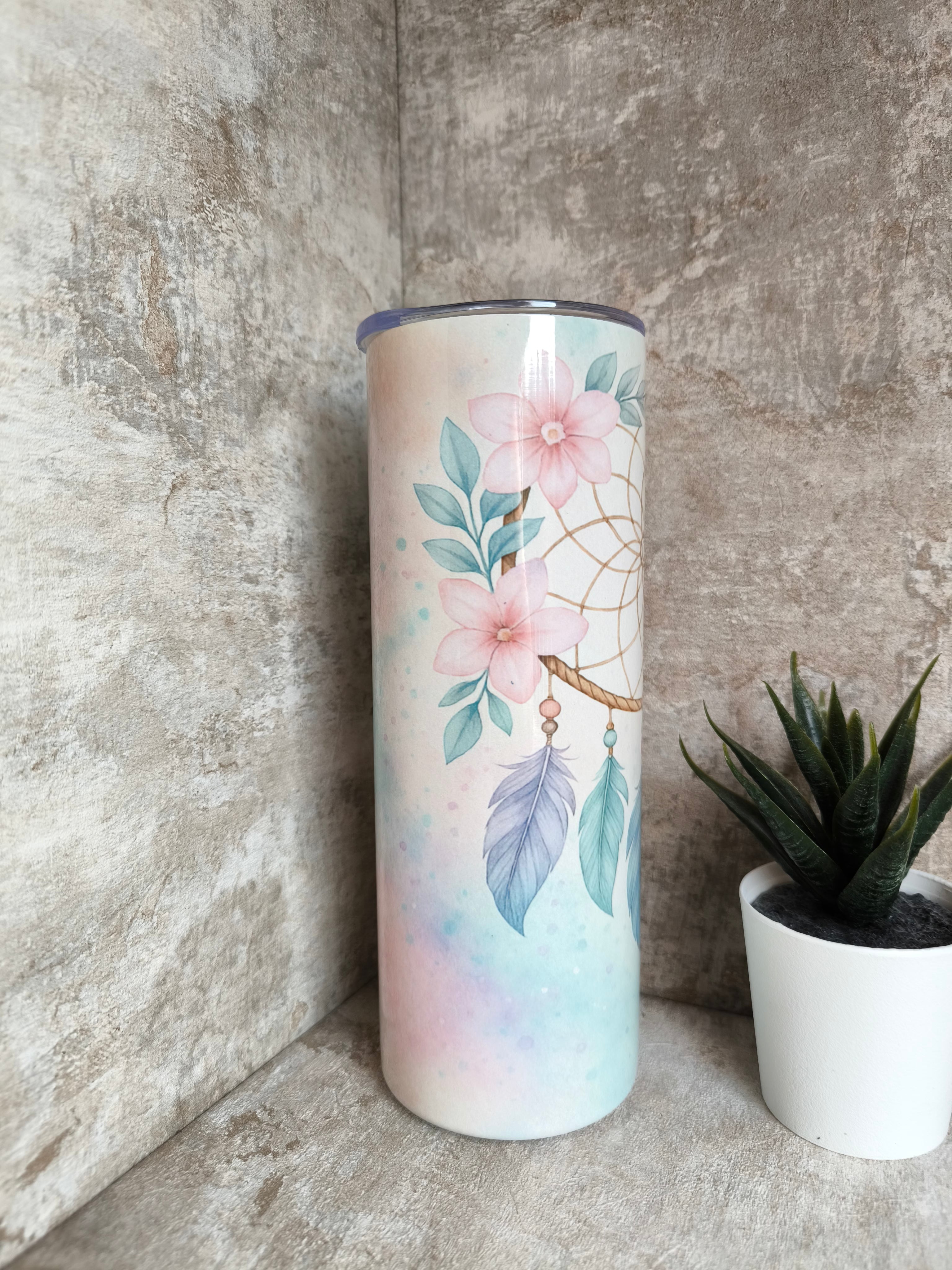 Thermobecher mit Strohhalm Follow your Dreams Pastell – personalisierbar, sublimationsfähig, lebensmittelecht