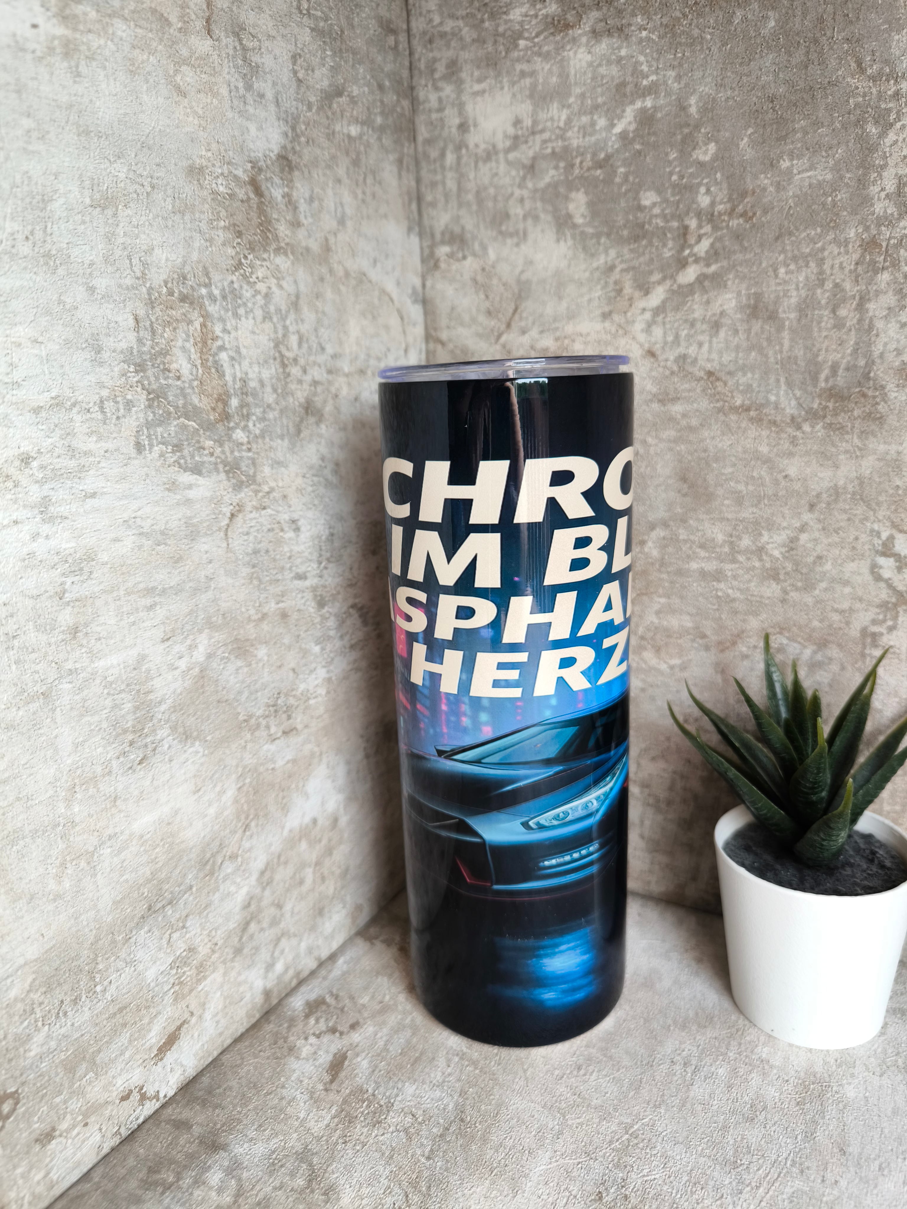 Thermobecher mit Strohhalm Chrom im Blut Tokio– personalisierbar,sublimationsfähig, lebensmittelecht