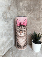 Thermobecher mit Strohhalm Katze Glitzer– personalisierbar, sublimationsfähig, lebensmittelecht